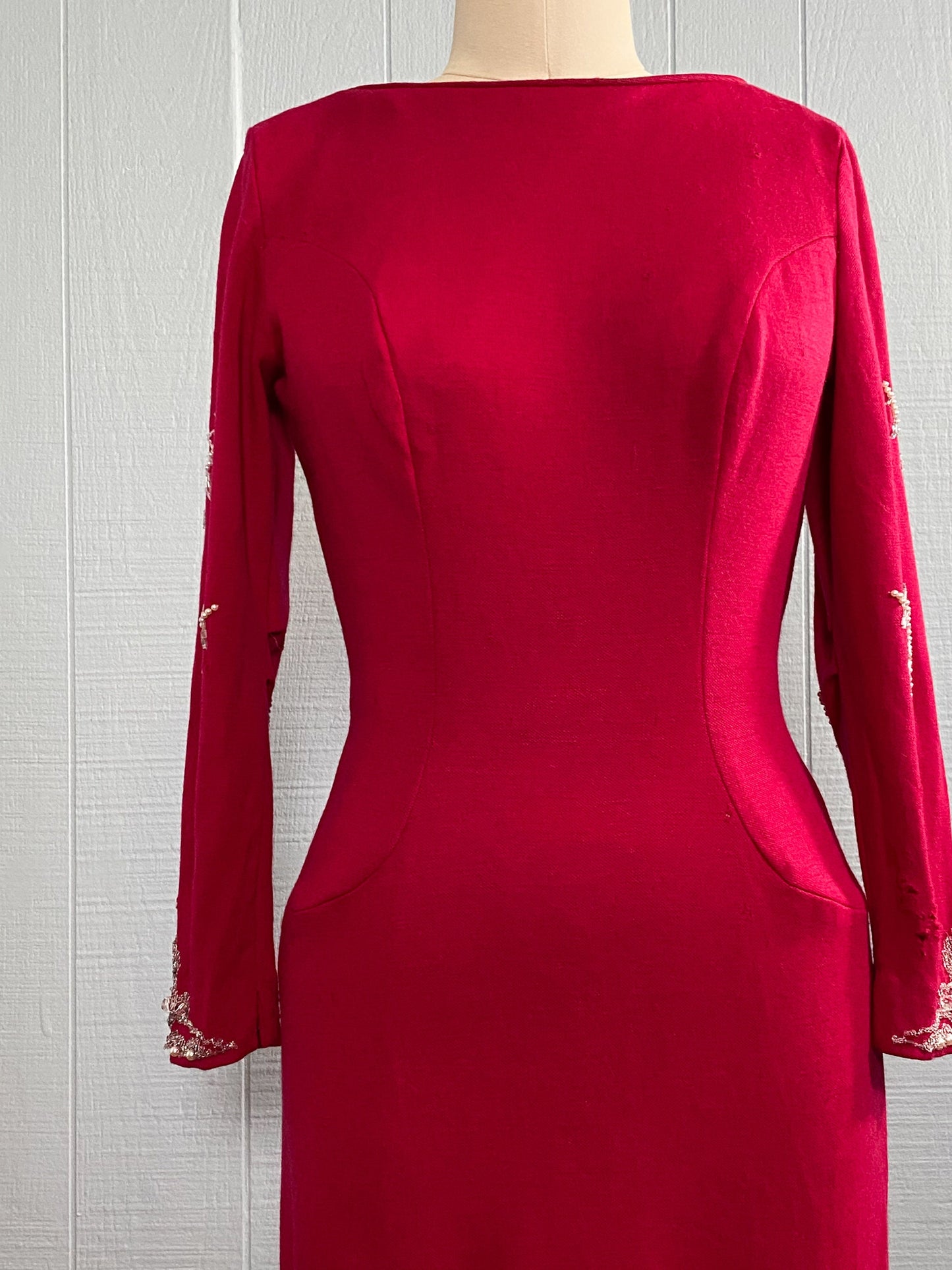 50s 60s Wounded Red Wool Knit Dress