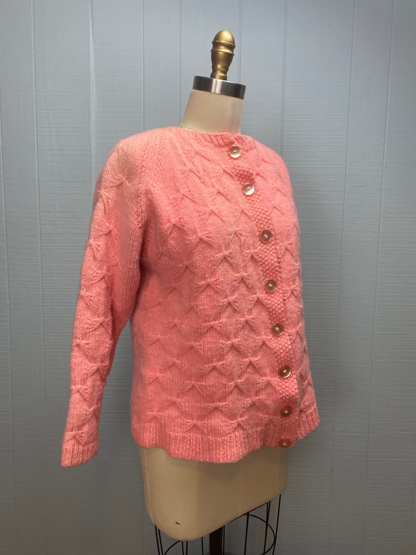 50's 60's "Marvelous Mrs. Maisel" Bubblegum Pink Bow Wool Cardigan