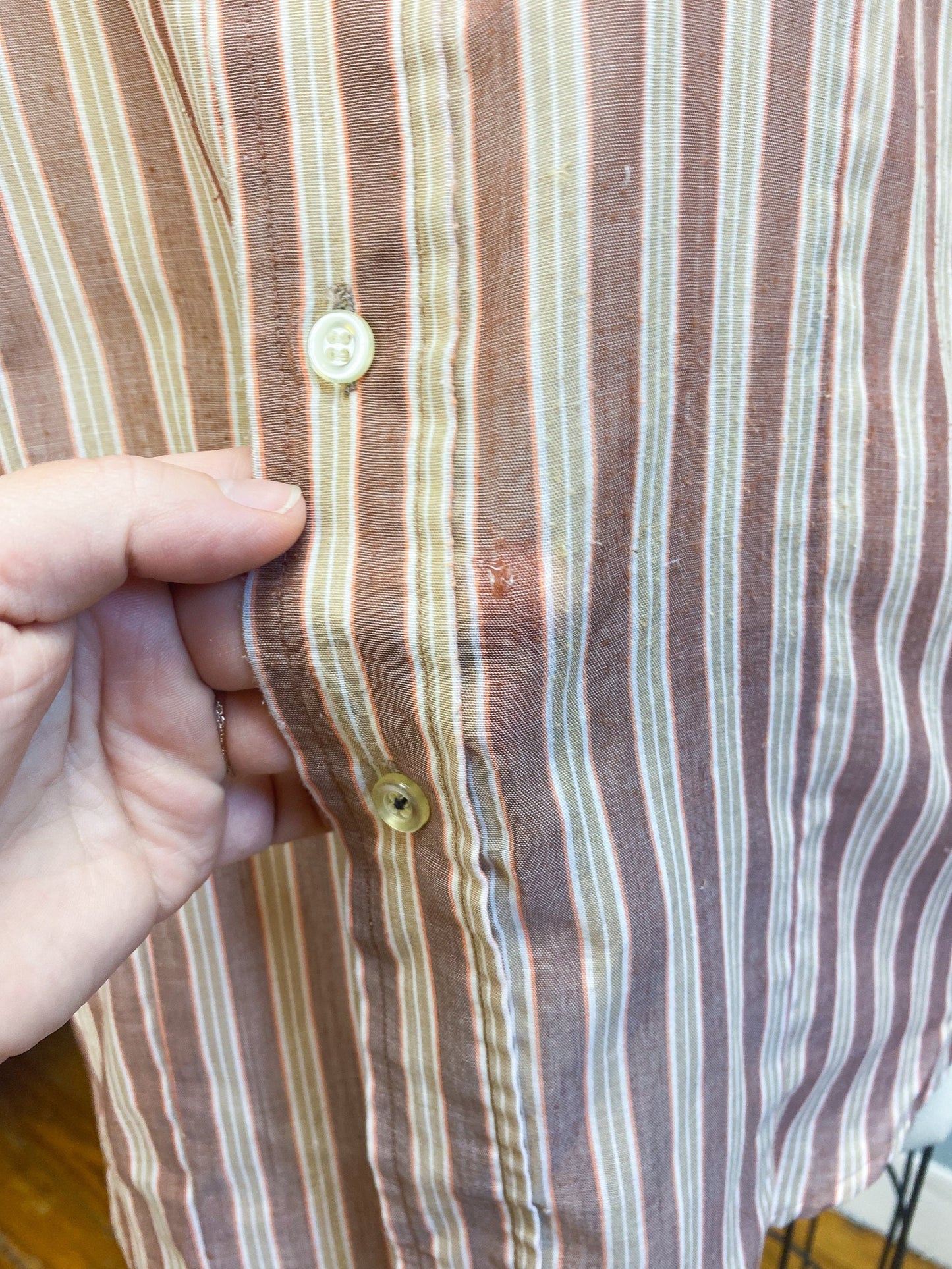 60s 70s Brown Stripe Shirt | M/L