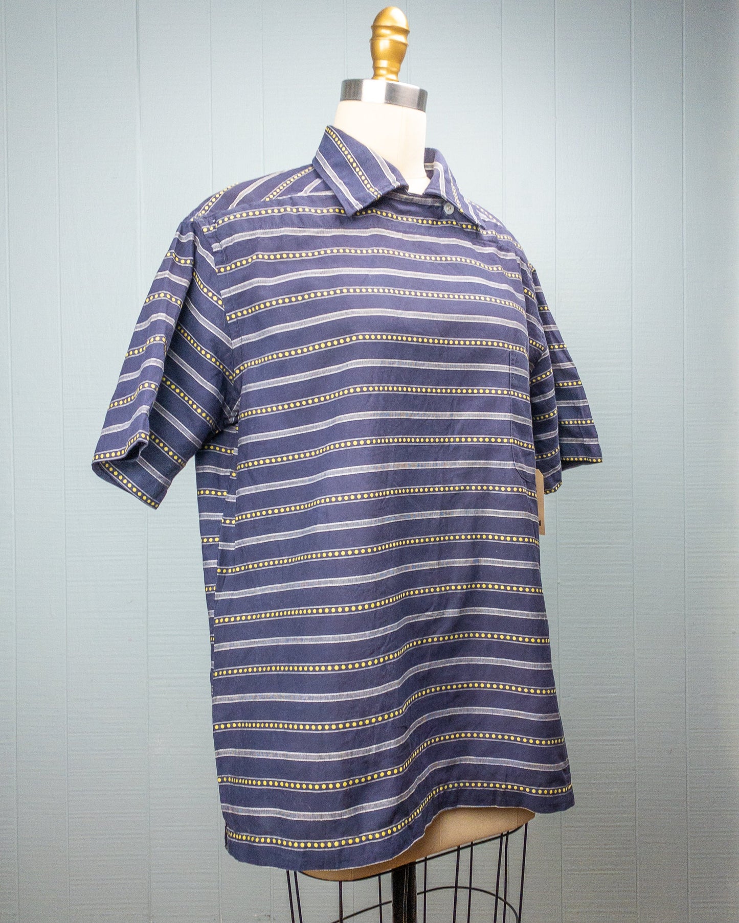 60's Navy Front Flap Stripe Surf Shirt | L/XL