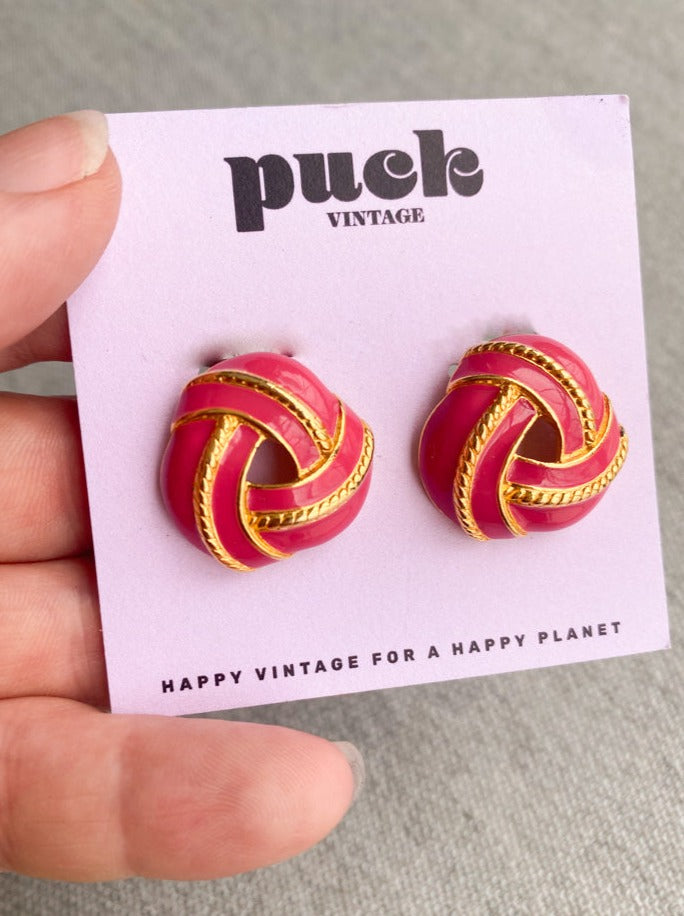80's Barbie Pink & Gold Knot Earrings