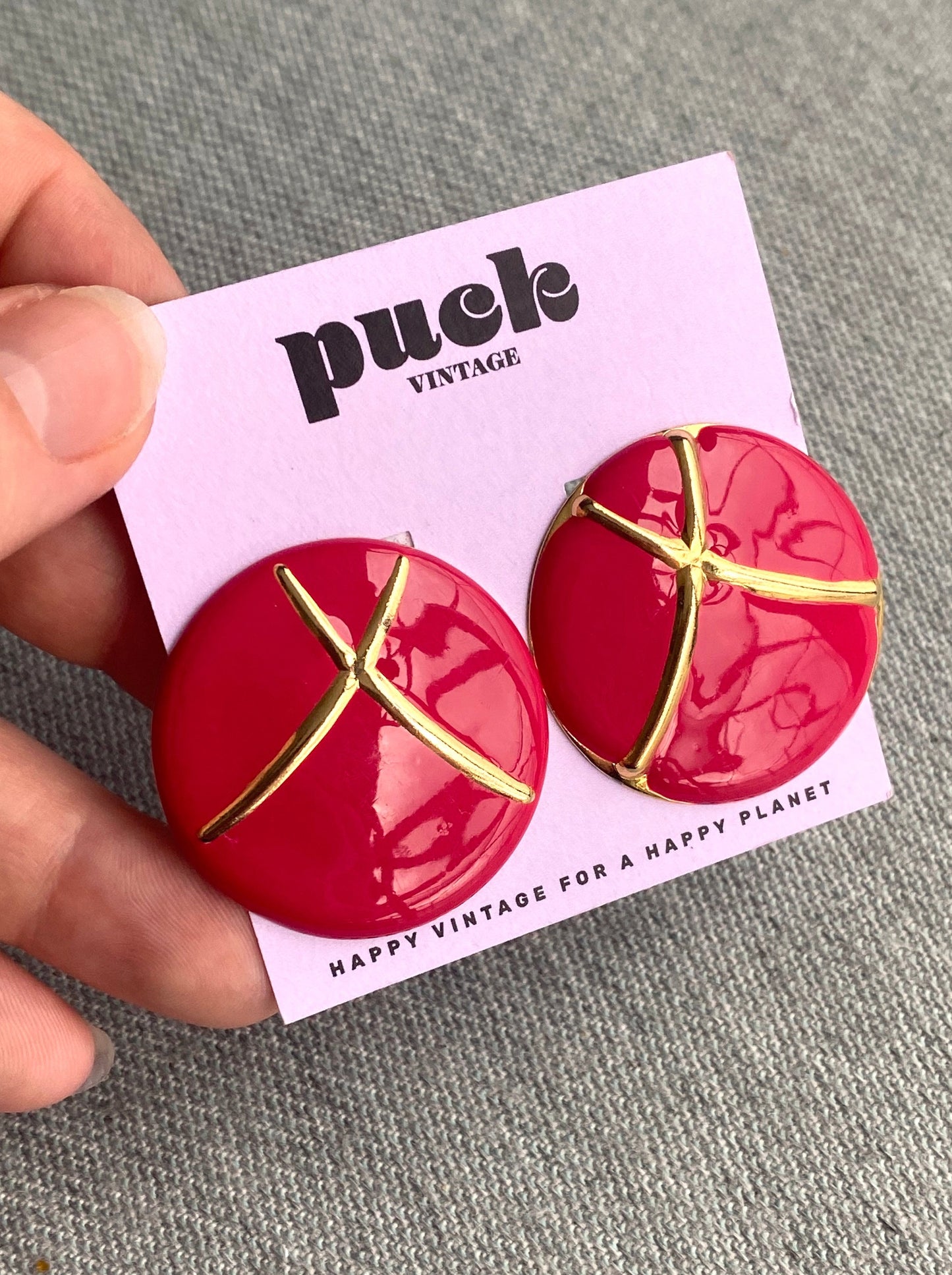80's Statement Red Circle X Pierced Earrings