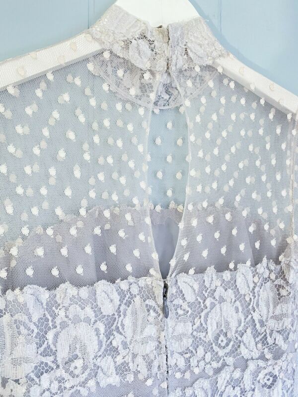 Dove Grey & White Lace Dot Sheer Maxi Dress | XS/S