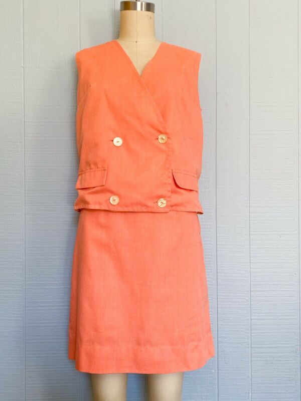 50s 60s Coral Vest & Skirt Set