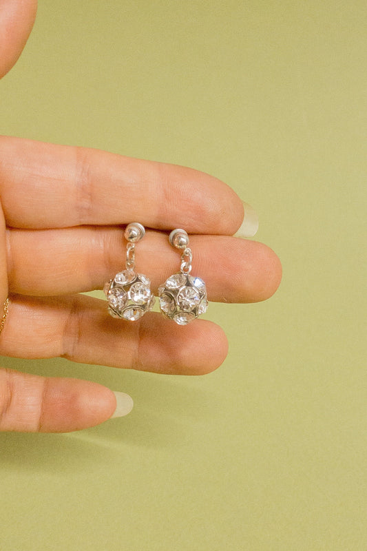 Rhinestone & Silver Dangle Ball Earrings