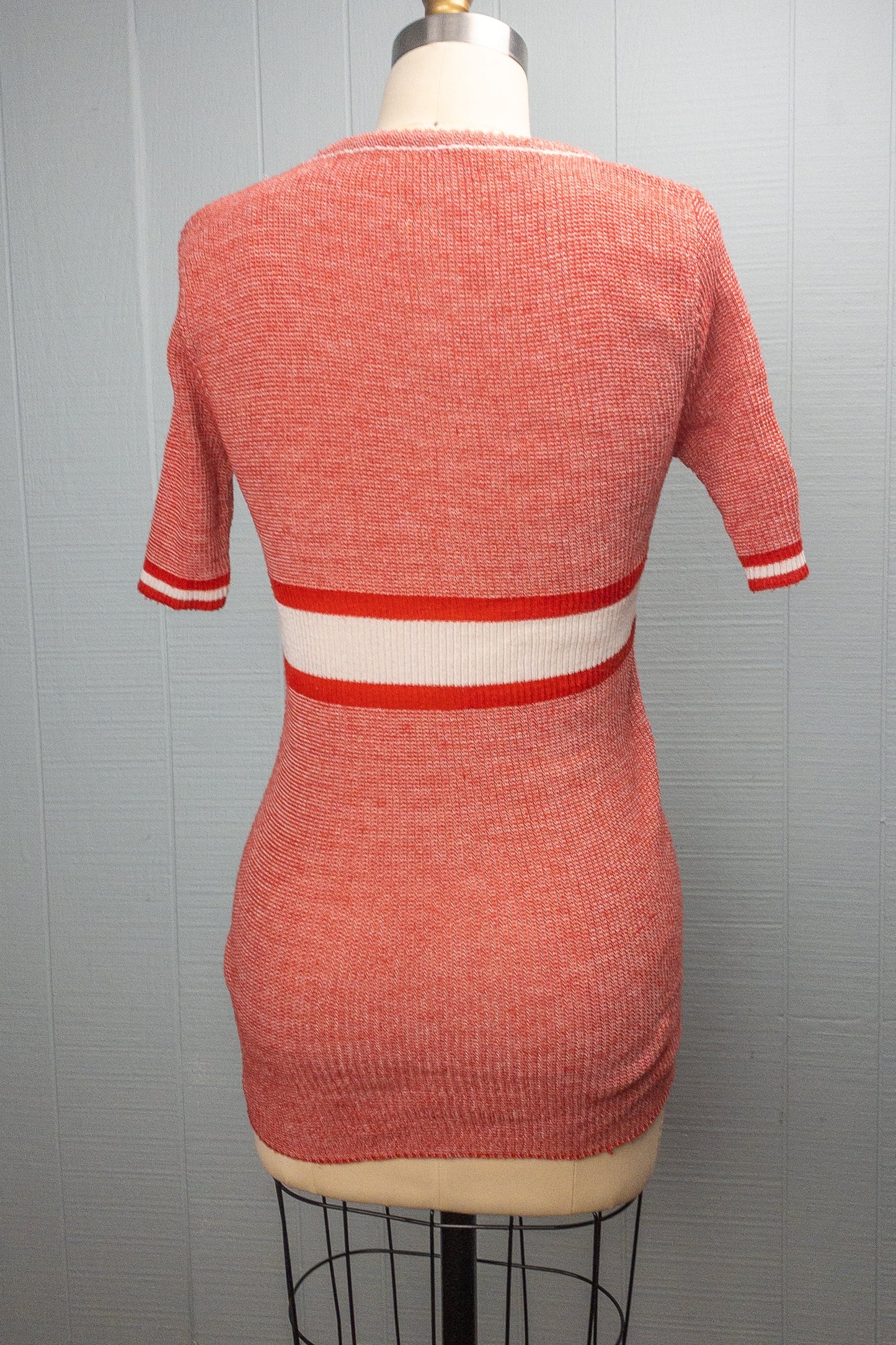 70's Red Space Dye Stripe Ribbed Sweater | S/M