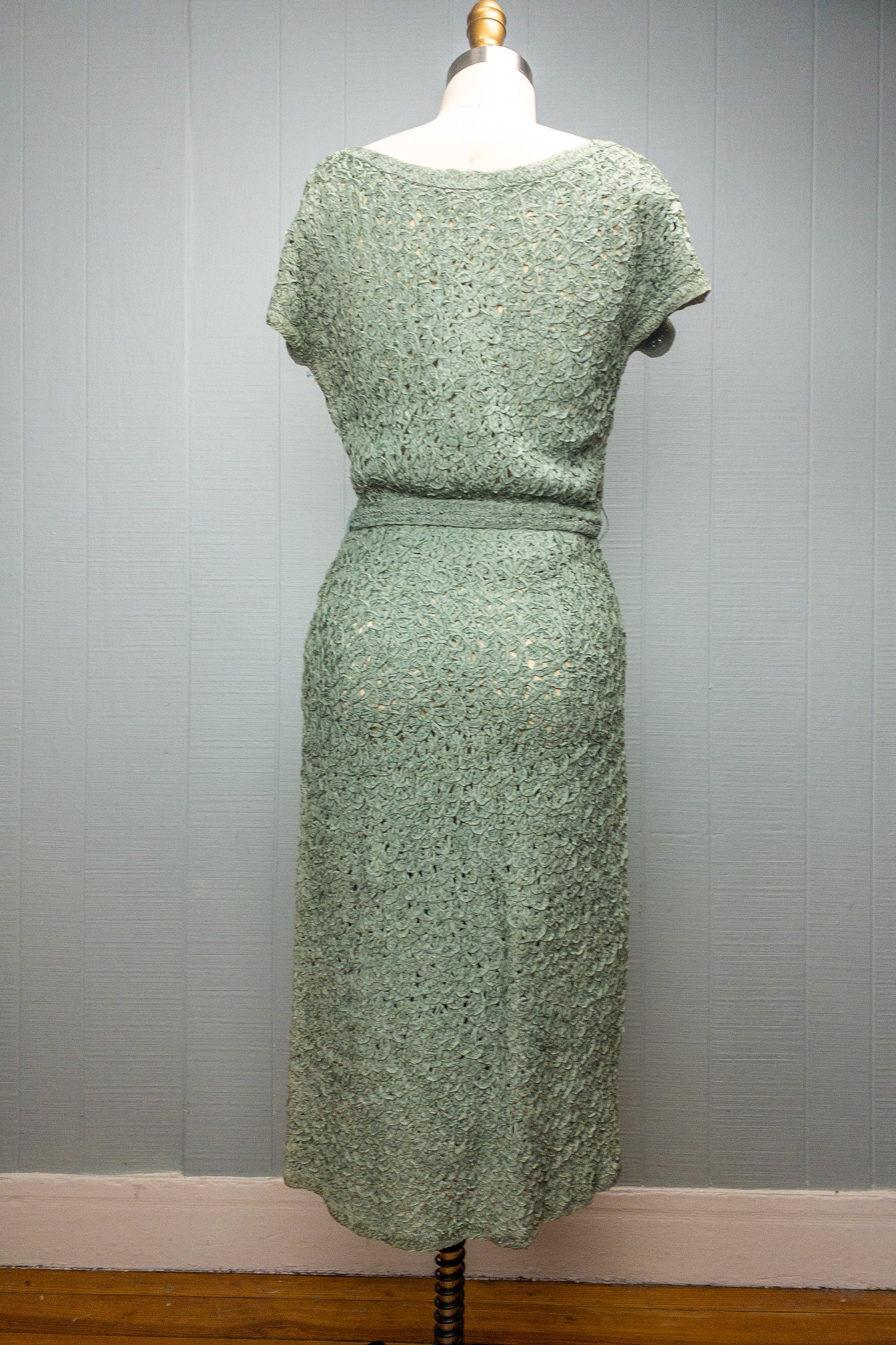 50's Pale Sage Ribbon Dress | M/L