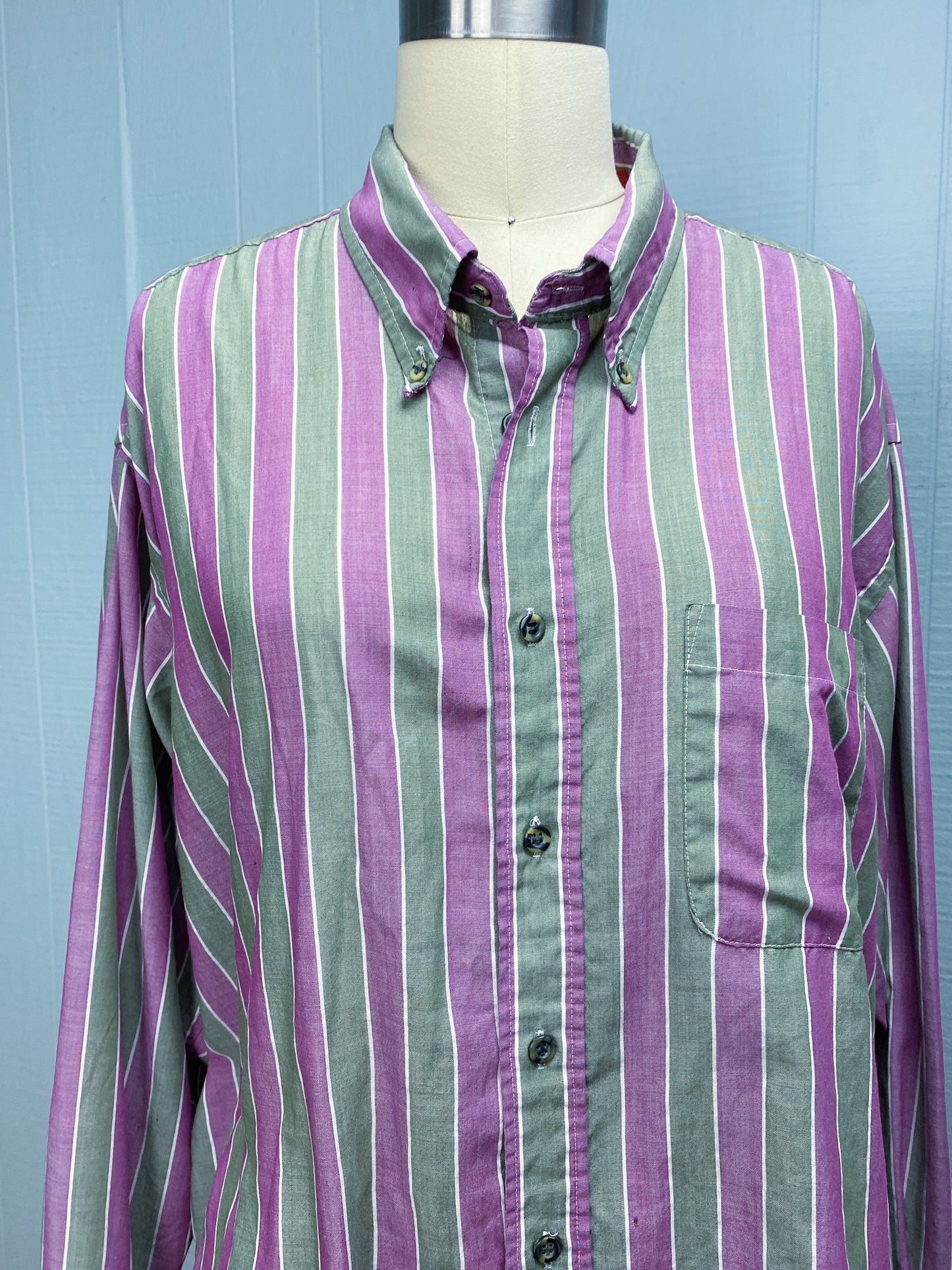 80s 90s Purple Stripe Button Down Shirt | L/XL
