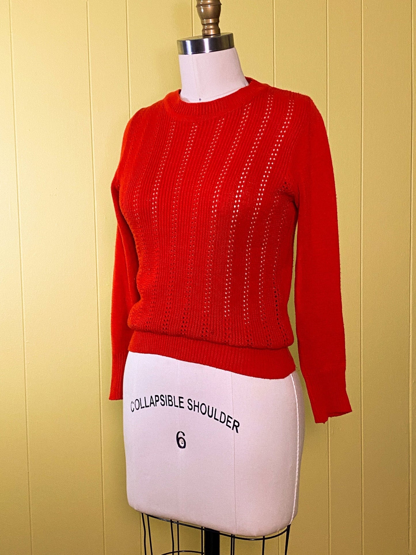 70s does 50s Eyelet Cherry Red Sweater