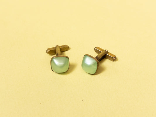 50's 60's Frosted Green & Gold Tone Cufflinks