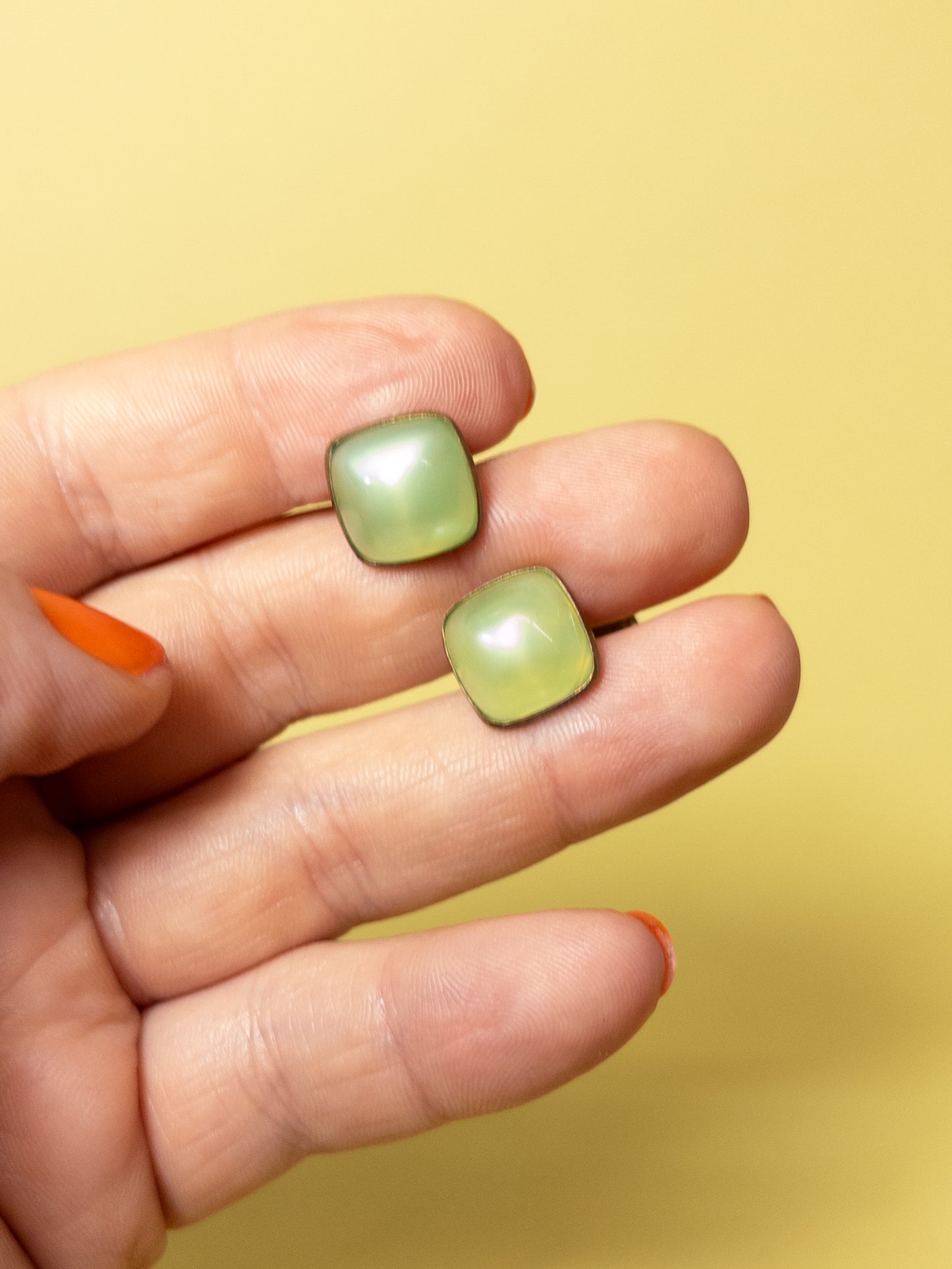 50's 60's Frosted Green & Gold Tone Cufflinks