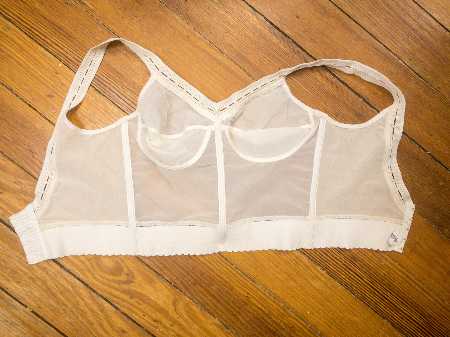 50's 60's Ivory Long Line Bustier Mesh Bullet Bra