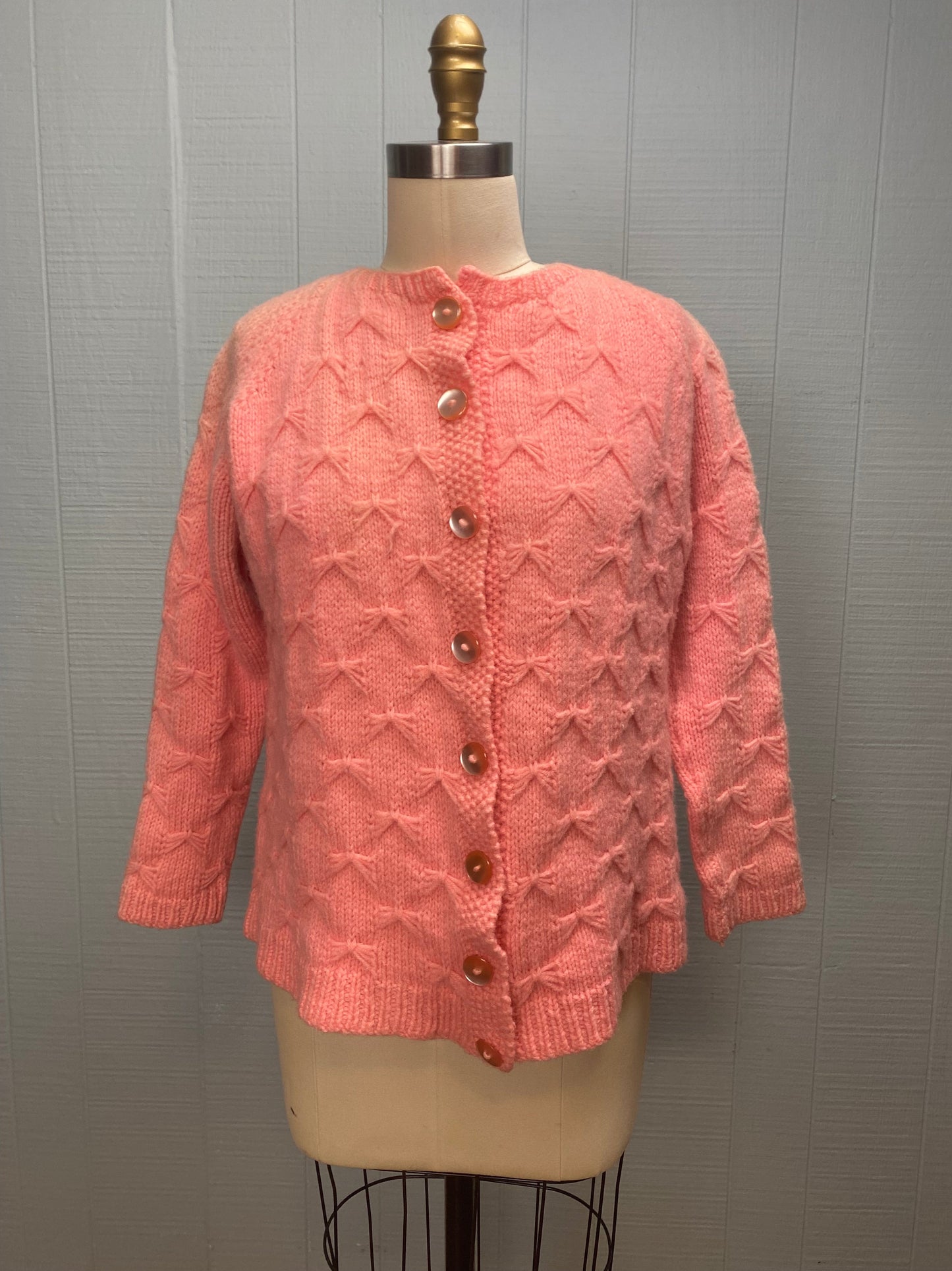 50's 60's "Marvelous Mrs. Maisel" Bubblegum Pink Bow Wool Cardigan