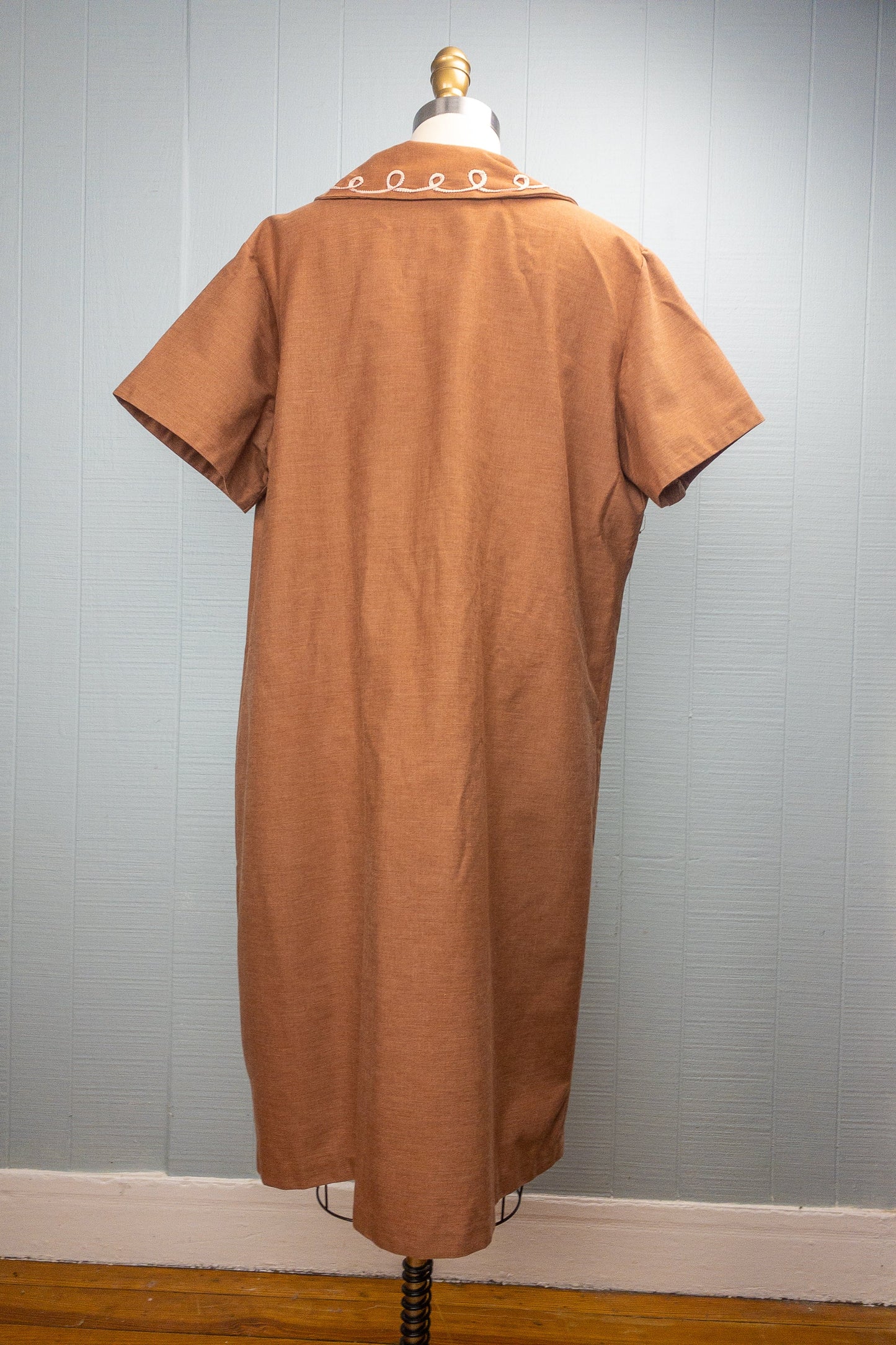 60's Brown Zip Front House Dress | XXL