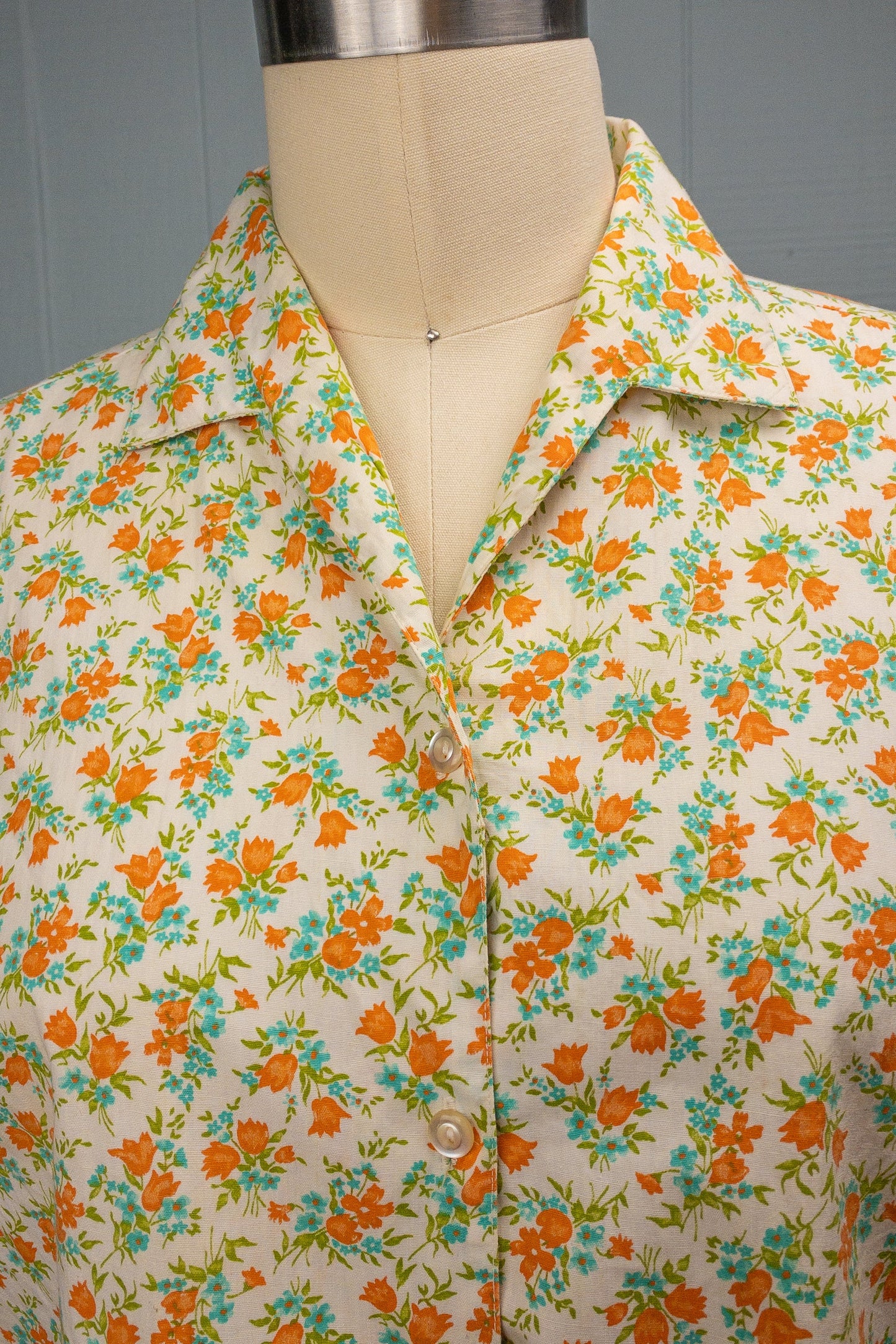 60's Orange & Teal Tulip Sleeveless Shirt | M/L
