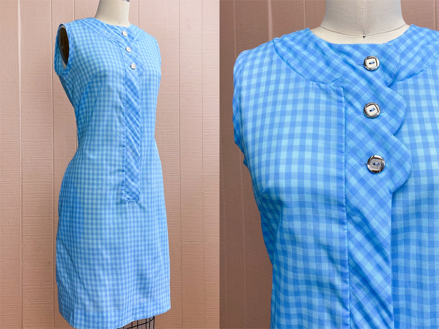 60's Baby Blue Gingham Dress | M