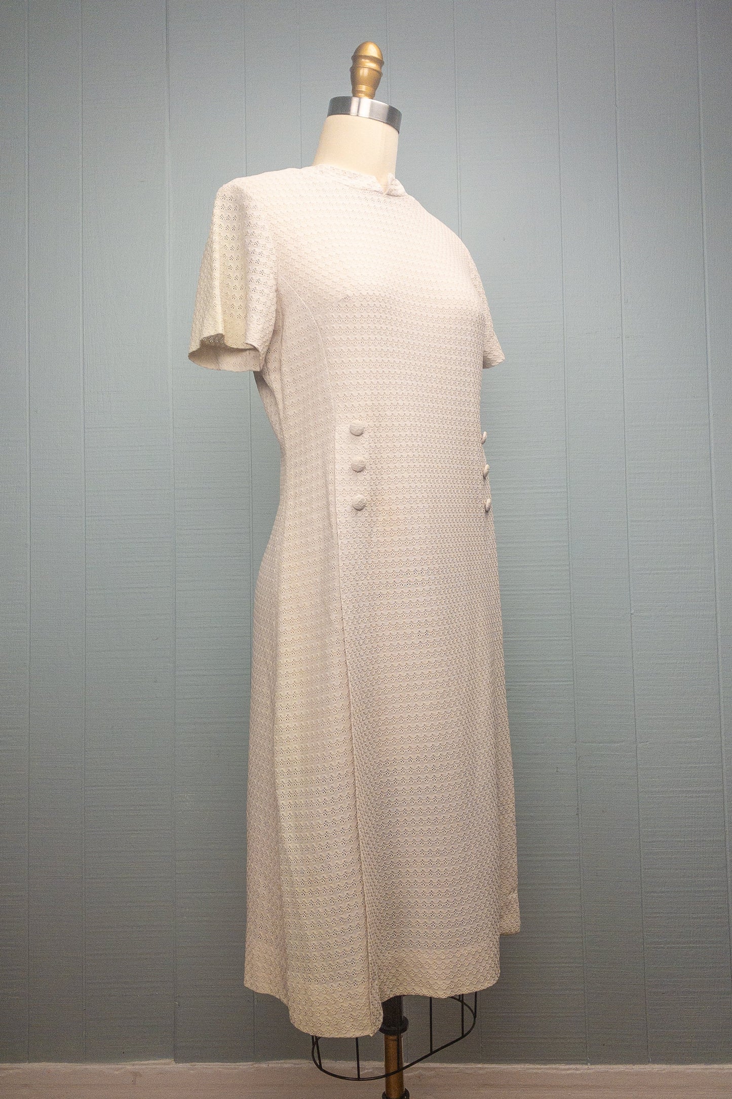 60's 70's Cream Eyelet Dress | S