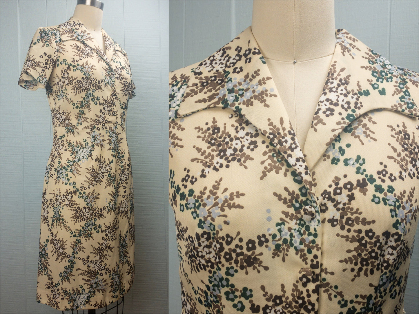 70's Cream Flower Bunch Dress | S/M