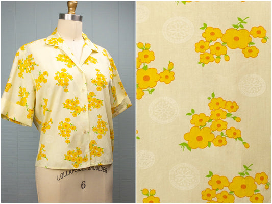 60's Yellow Daisy Chain Blouse | M/L