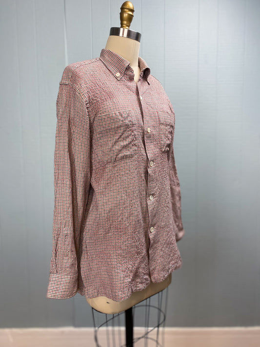 50s Suissella Brushed Cotton Windowpane Button Down Shirt | M/L