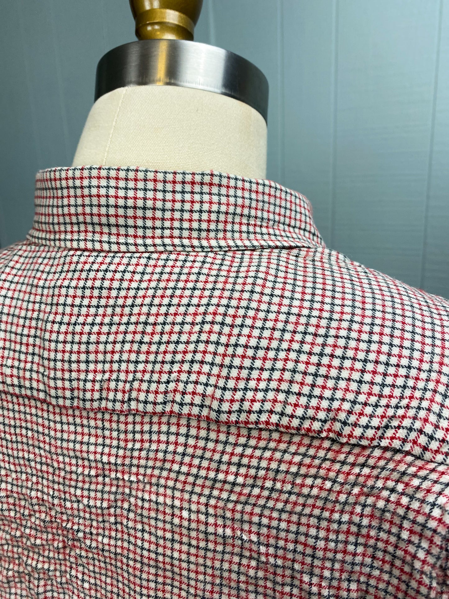 50s Suissella Brushed Cotton Windowpane Button Down Shirt | M/L