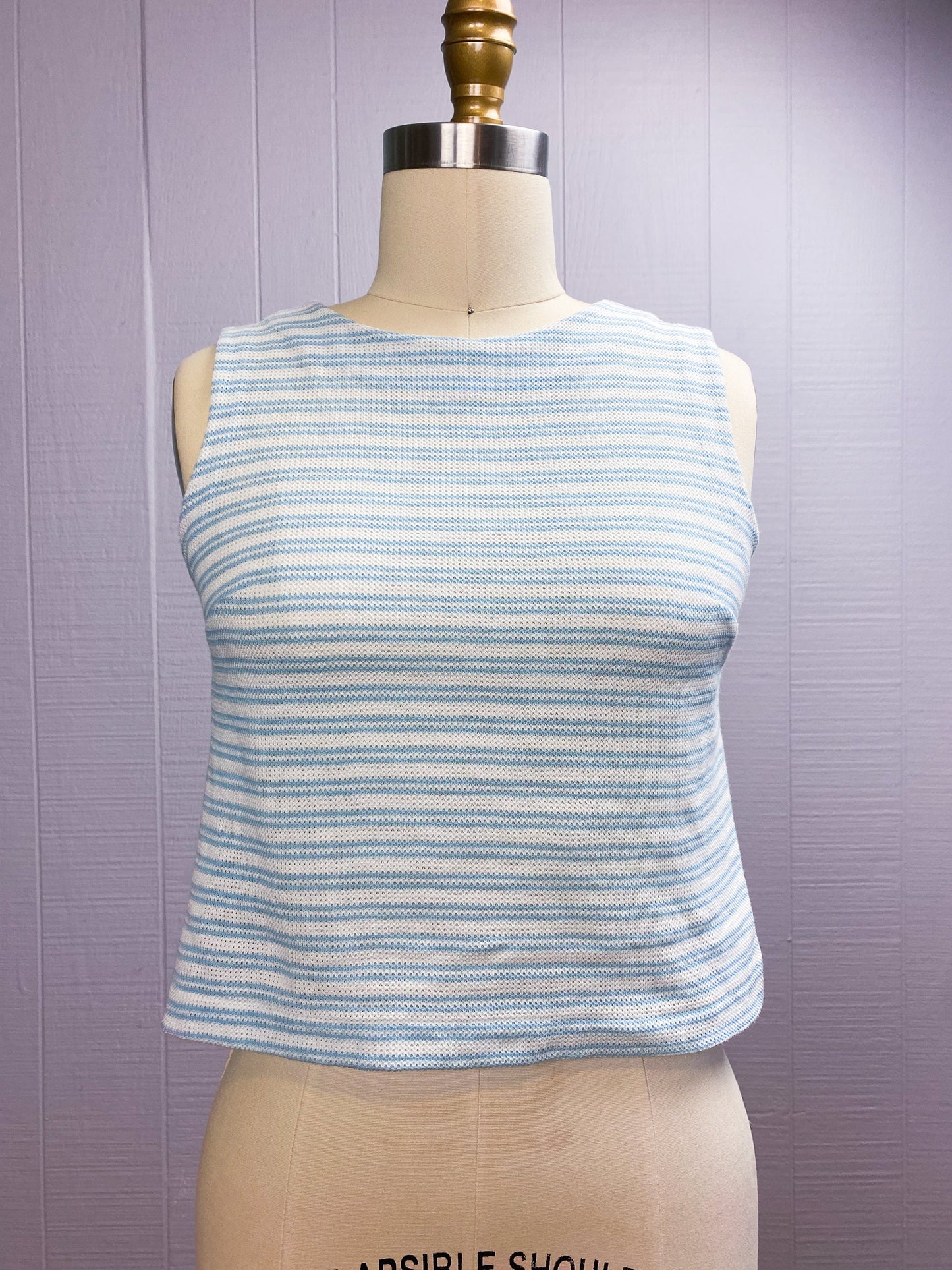 50's 60's Baby Blue White Stripe Knit Crop Top | XS/S