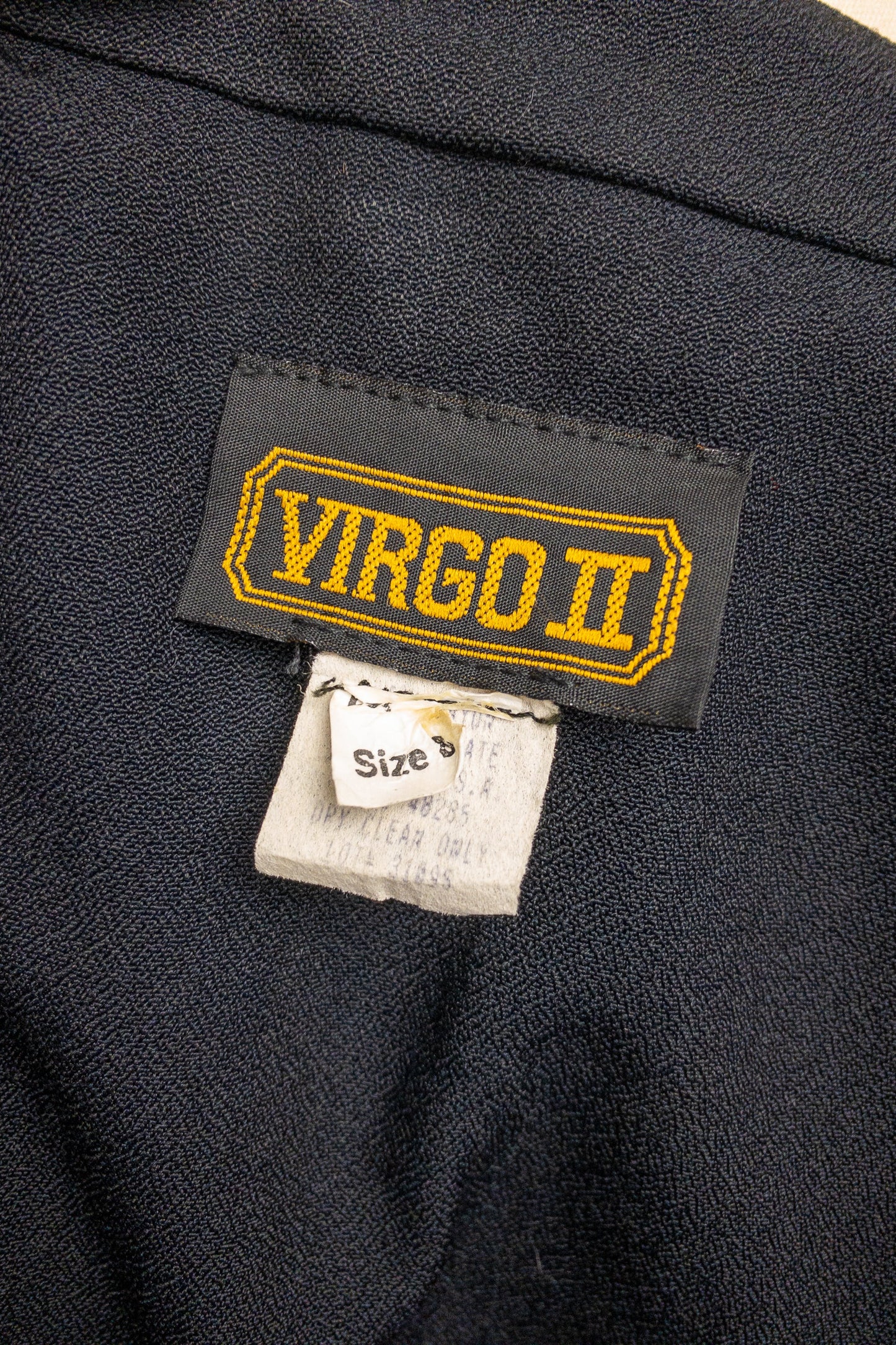 80's Black Crepe Pant Suit Virgo II Gold Statement Button