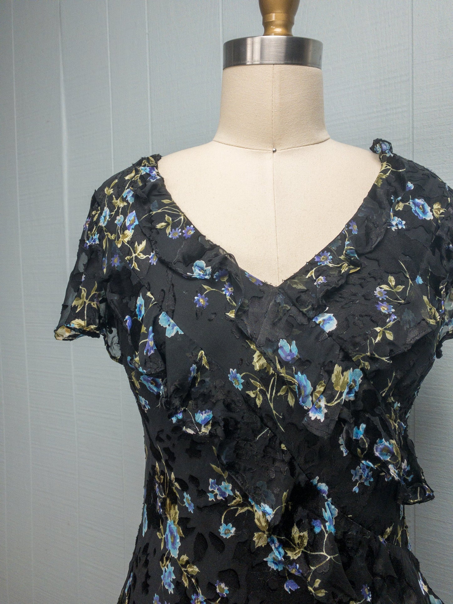90's Y2K Bias Cut Silk/Rayon Black Floral Dress | S