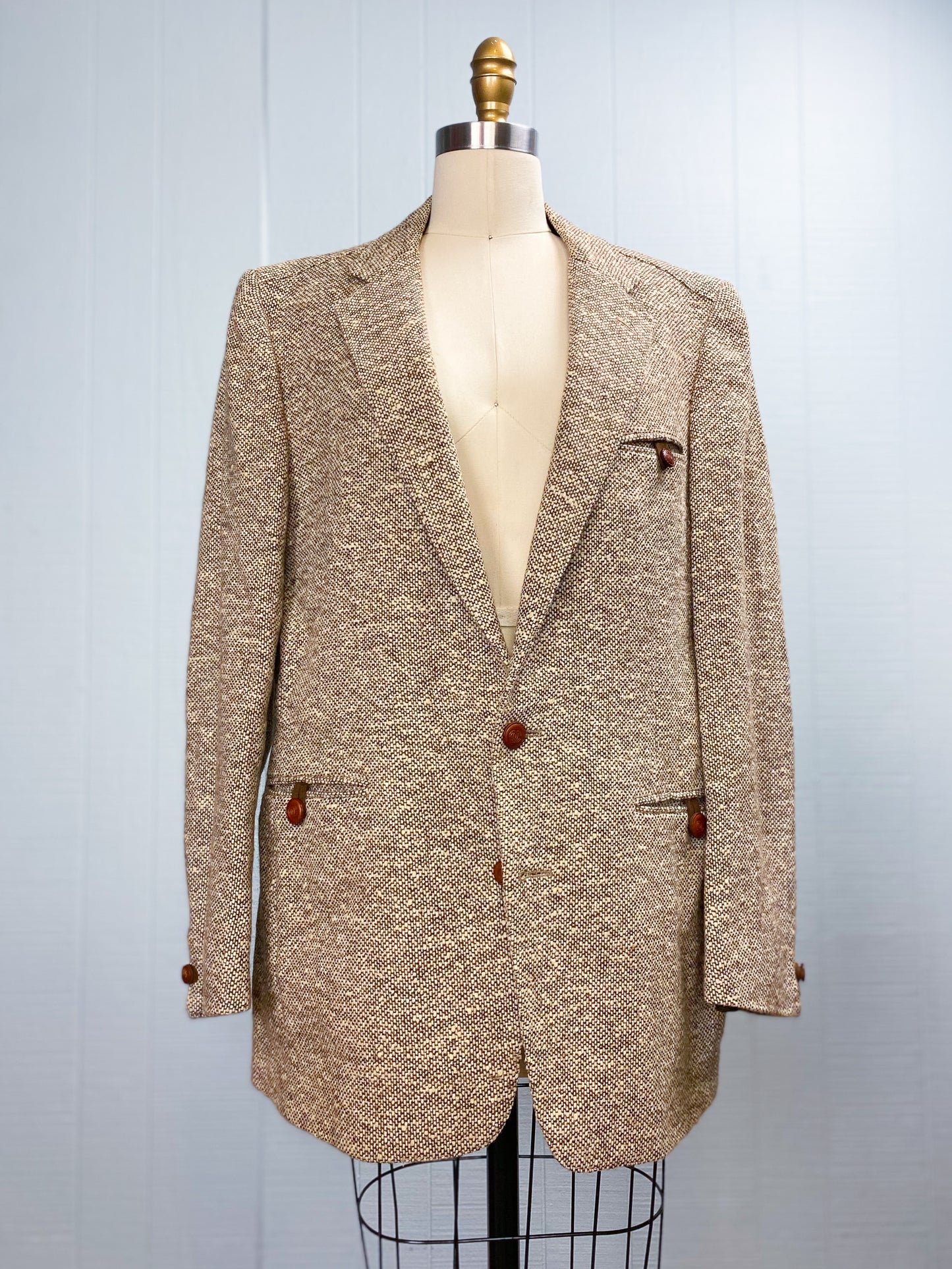 70's/80's Oleg Cassini for Barney's NY Brown & Cream Textured Blazer | XL
