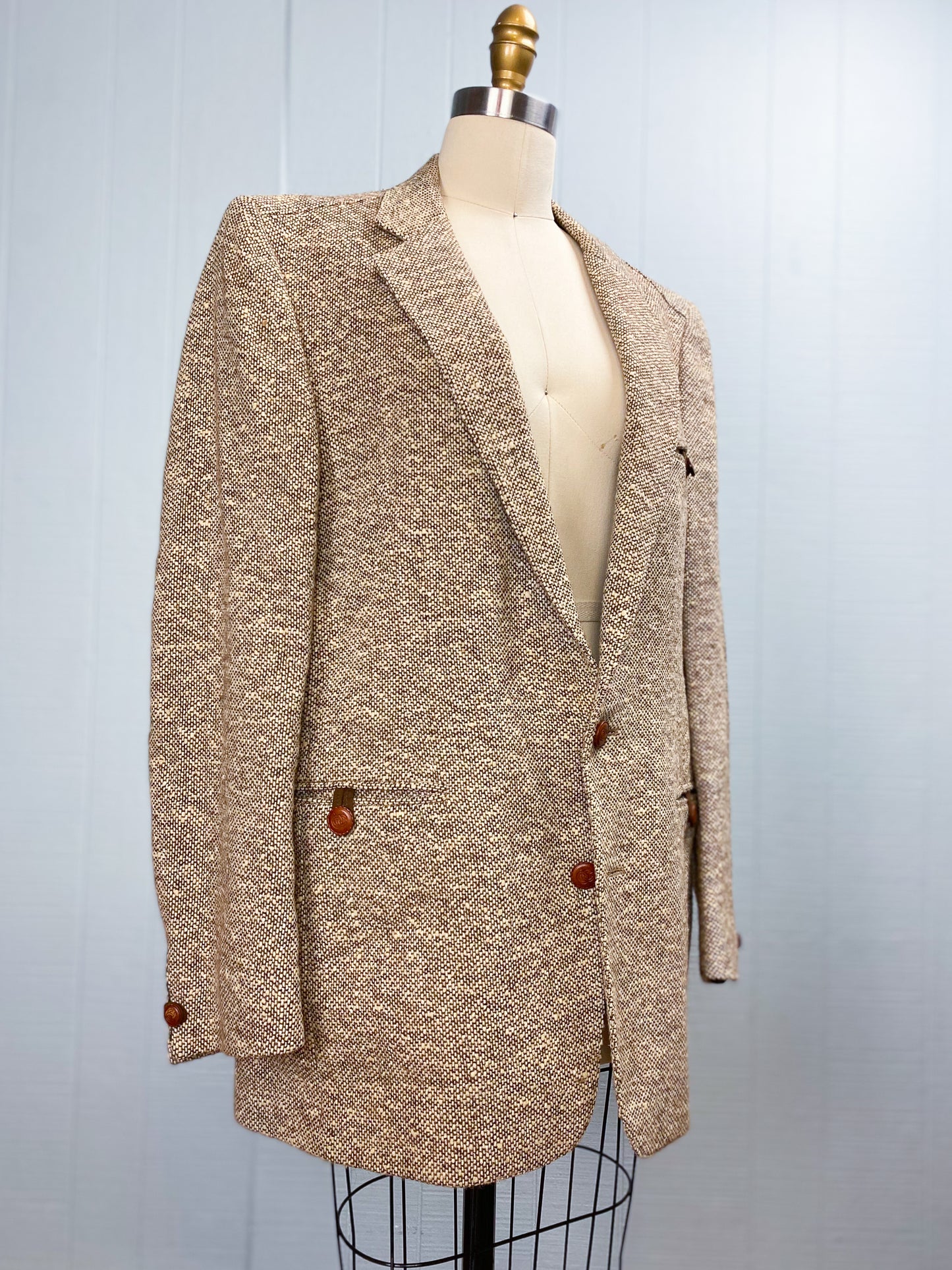 70's/80's Oleg Cassini for Barney's NY Brown & Cream Textured Blazer | XL