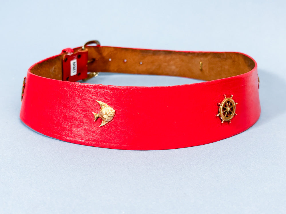 Mrs. Maisel 50s Red Leather Curved Nautical Belt | XS/S