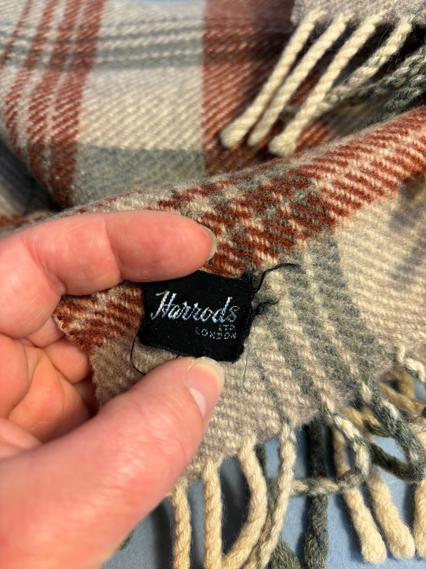 50's "Marvelous Mrs. Maisel" Grey Taupe Brown Plaid Harrods Scarf