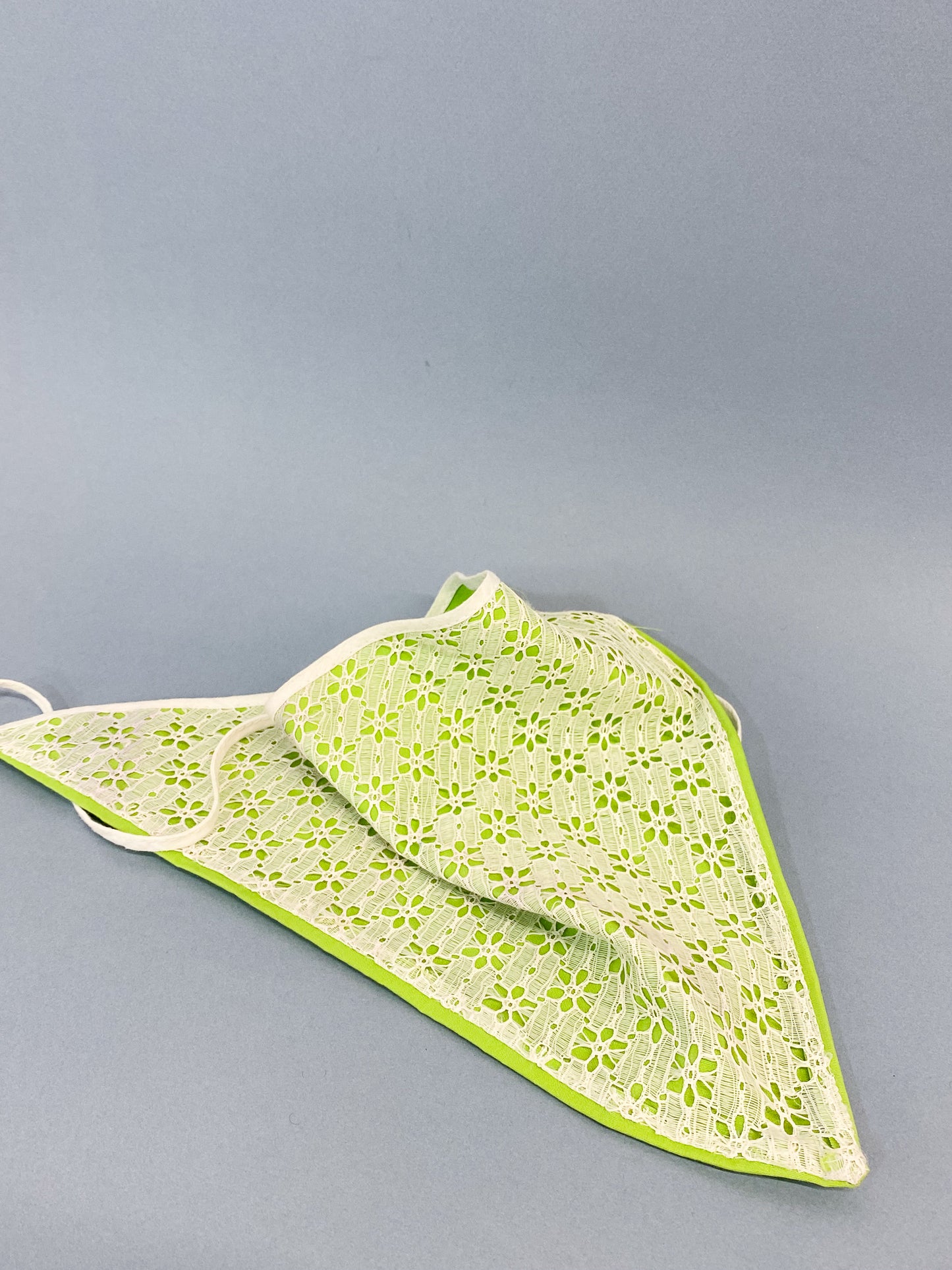 60's "Marvelous Mrs. Maisel" Neon Green & Floral Lace Triangle Head Scarf Kerchief