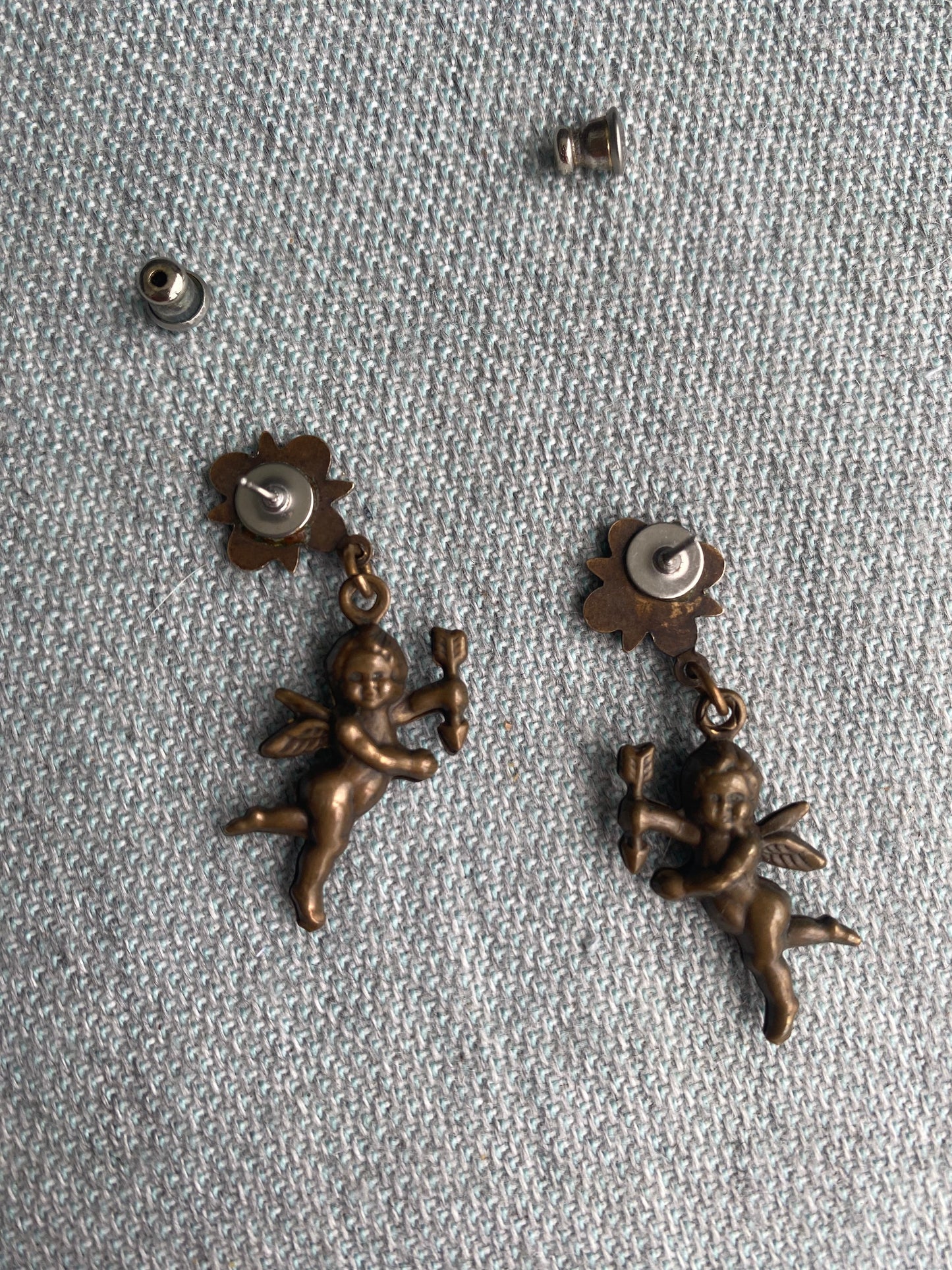 90's Antique Gold Cherub Dangle Earrings