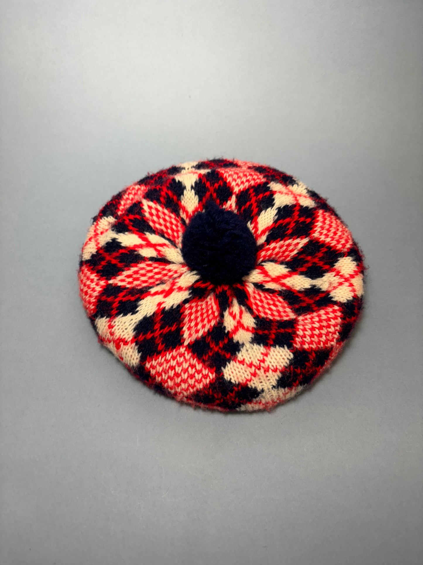 50’s 60's "Marvelous Mrs. Maisel" Red, Navy & White Argyle Winter Hat