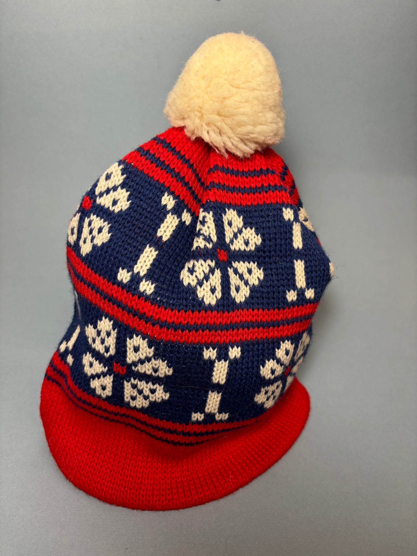 60's "Marvelous Mrs. Maisel" Red, Blue & White Fairisle Winter Beanie