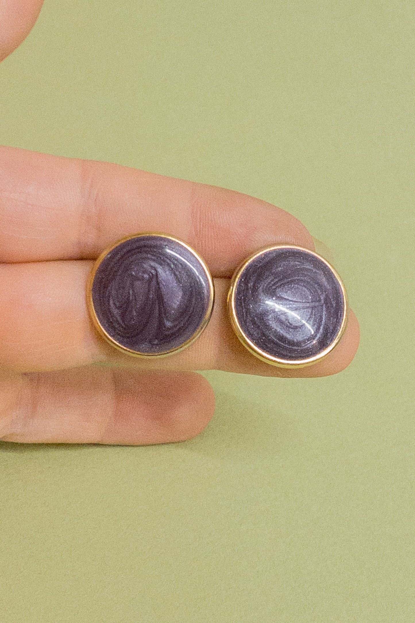 Button Purple Enamel Swirl Circle Pierced Post