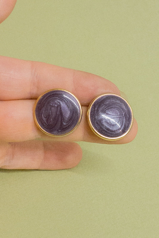 Button Purple Enamel Swirl Circle Pierced Stud Earrings