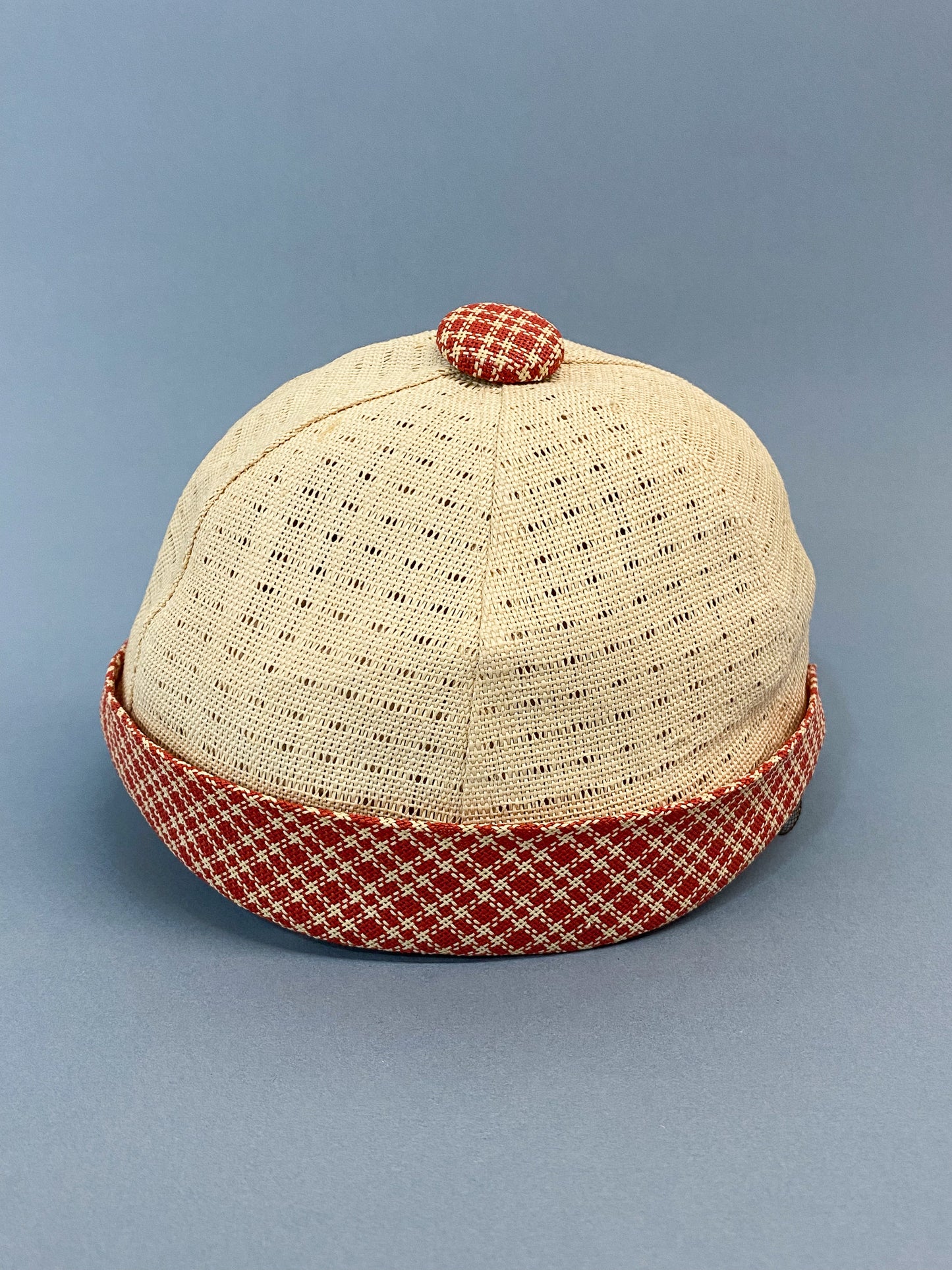 50's "Marvelous Mrs. Maisel" Red & Cream Open Cane Sporty Sun Baseball Cap