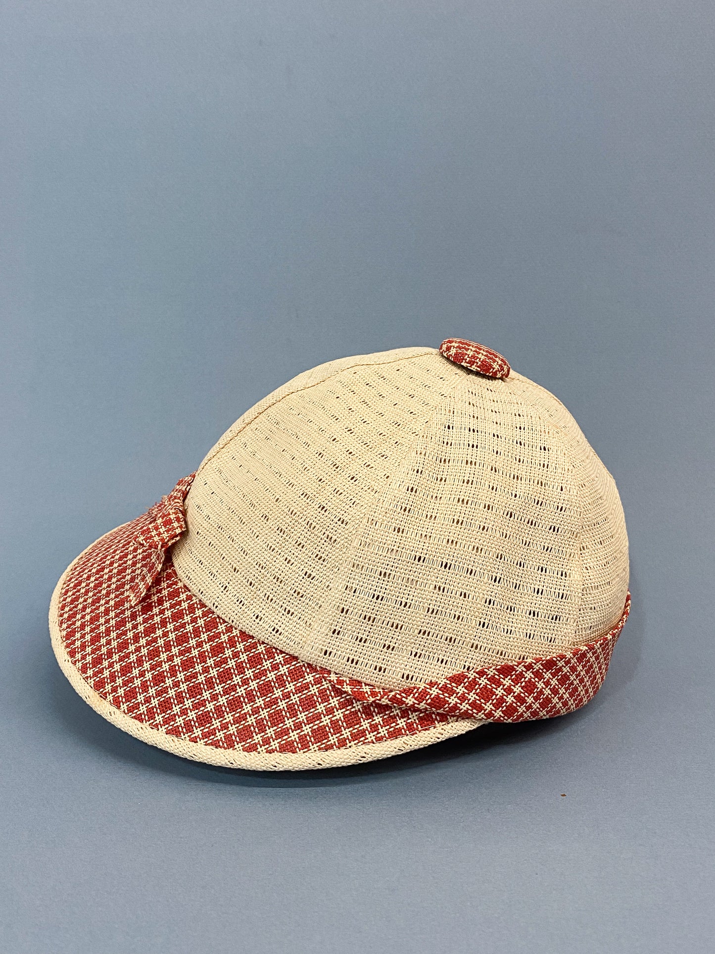 50's "Marvelous Mrs. Maisel" Red & Cream Open Cane Sporty Sun Baseball Cap
