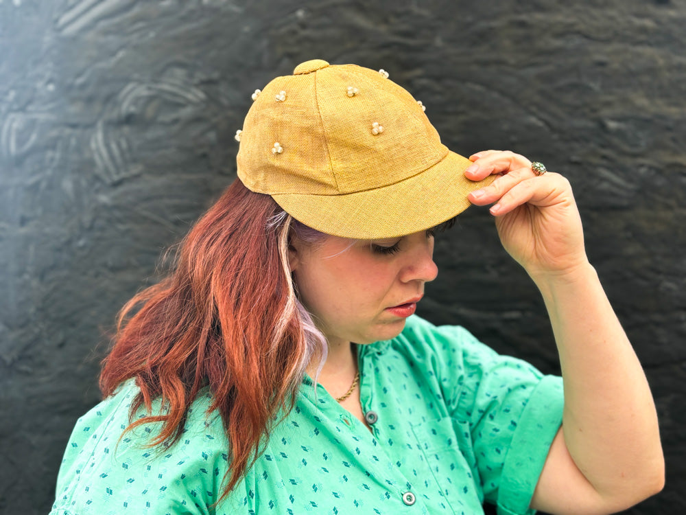 50s Mrs. Maisel Natural Tan Beaded Sporty Sun Baseball Cap