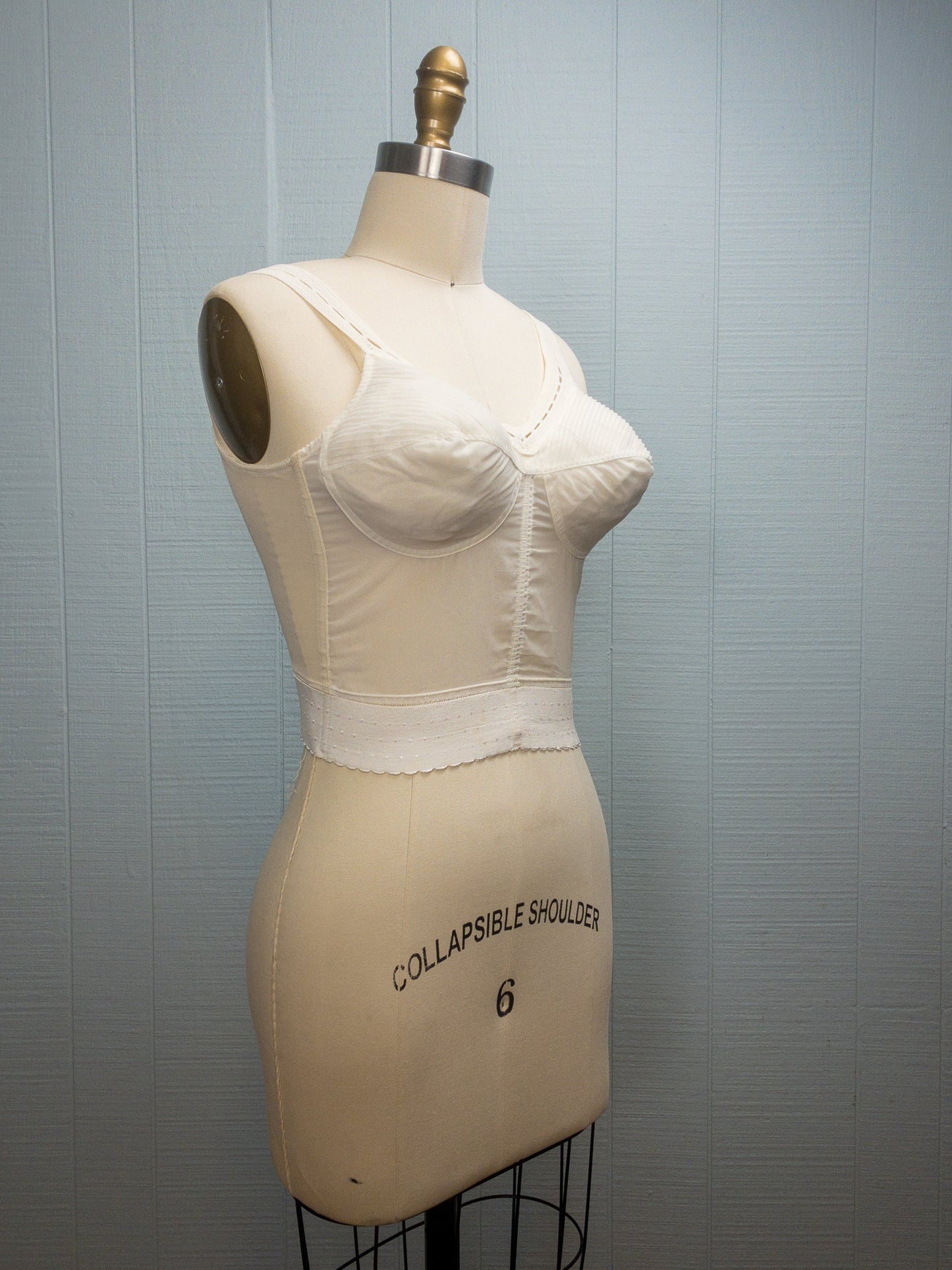 50's 60's Ivory Long Line Bustier Mesh Bullet Bra