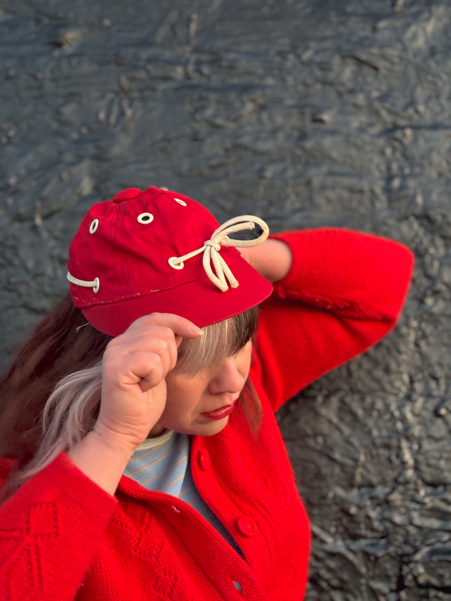 50's "Marvelous Mrs. Maisel" Red Grommet Nautical Shoelace Sporty Baseball Cap