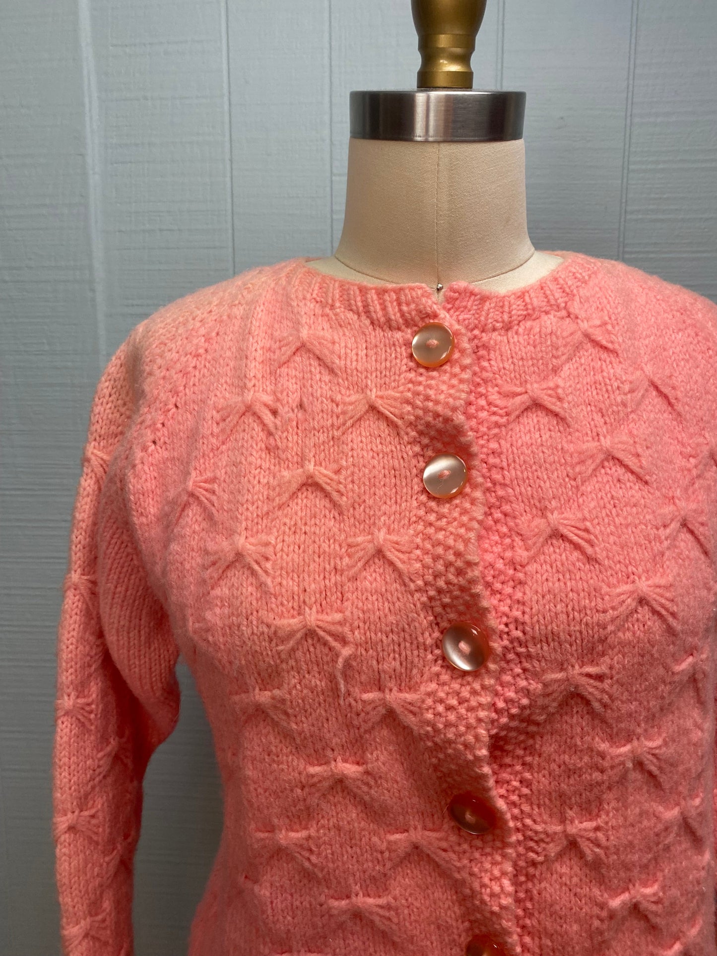 50's 60's "Marvelous Mrs. Maisel" Bubblegum Pink Bow Wool Cardigan