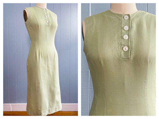 60's Sage Cotton Pencil Dress | S
