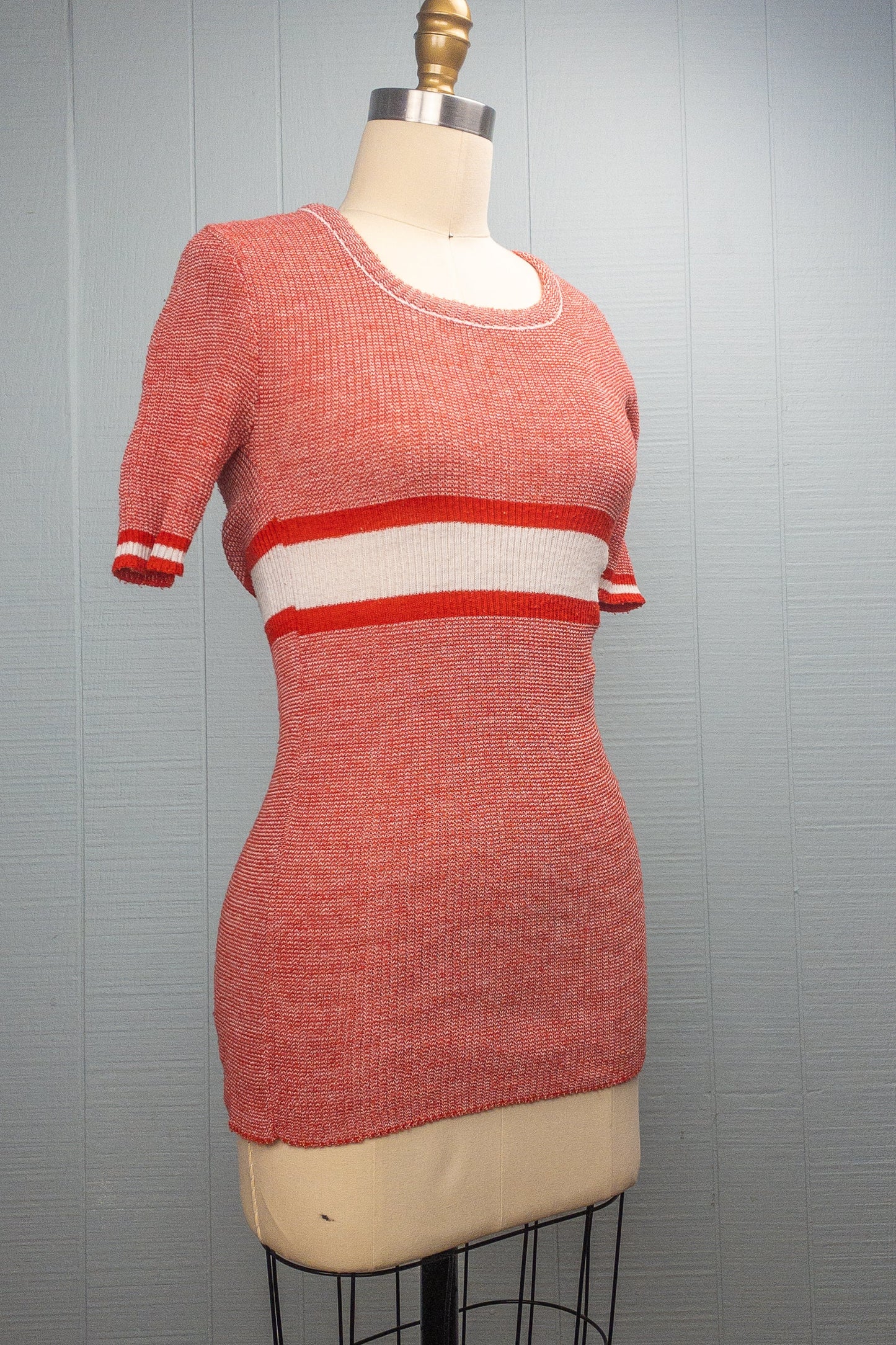 70's Red Space Dye Stripe Ribbed Sweater | S/M