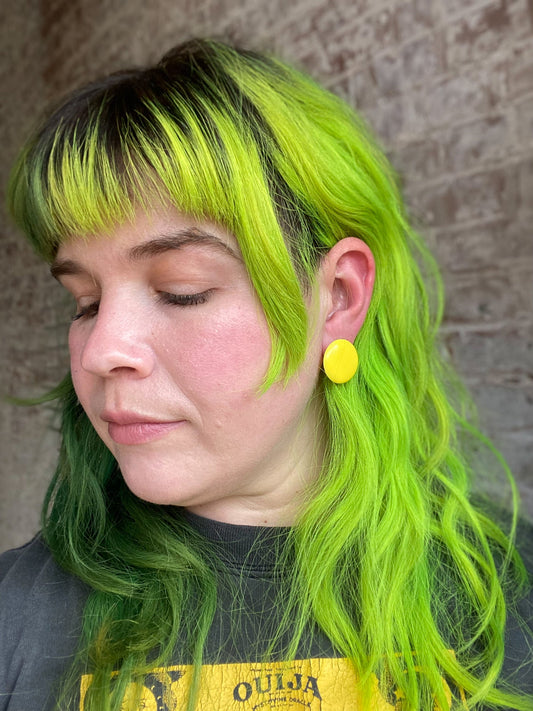 80's Plastic Yellow Button Clip On Earrings