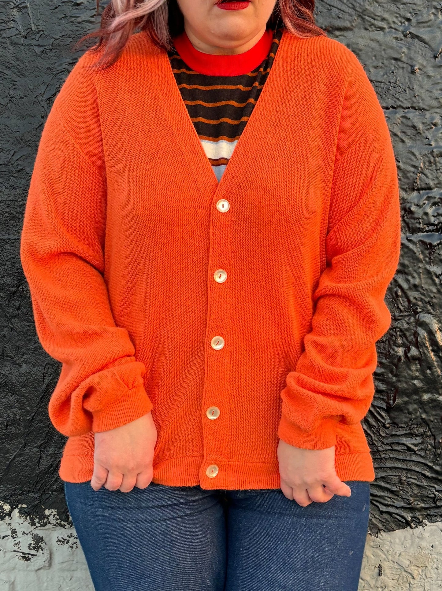 60's Mrs. Maisel Bright Tangerine Orange Grandpa Cardigan | L/XL