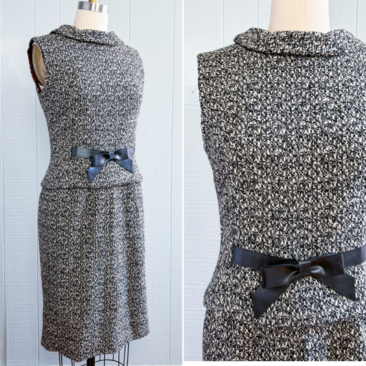 50's 60's Bows & Tweed Black & White Skirt Set | Lord & Taylor | W: 26"