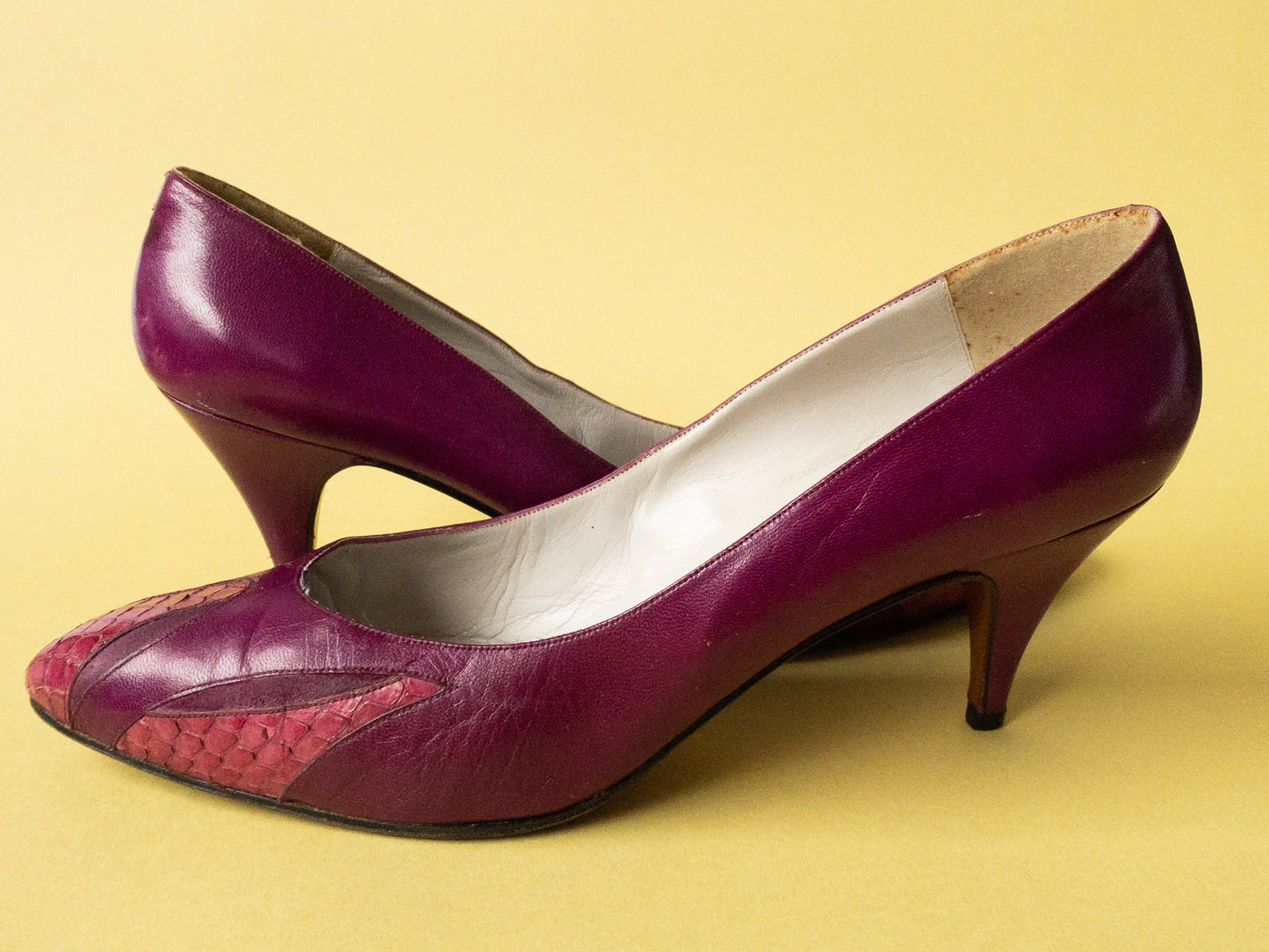 80s Magenta Snake Leather Heels | 9.5